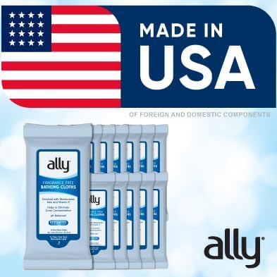 Ally Bathing Cloths – 12 Pack of Fragrance Free Body Wipes for Adults - No Rinse, Ultra-Thick, Disposable Sponge-Bath Wipes – Microwaveable Cleansing Wipes, 96 Count (12 Pk of 8 Wet Wipes)