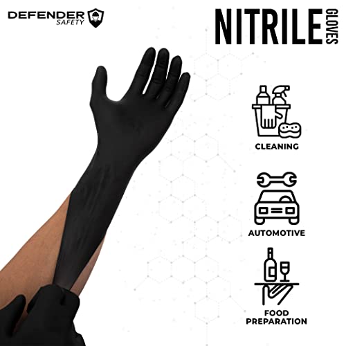 Defender Safety - Black Nitrile Gloves, Industrial Grade, Latex-Free, Disposable, Powder Free (Black) (Large, 100 count (4 Mil)