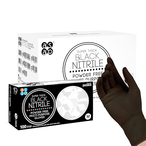 ASAP Thick Nitrile Gloves - 5.5 Mil Black Nitrile Powder Free Gloves, Black Latex Free Gloves - Disposable, Food Safe, Scratch Free, Multipurpose Gloves - Medium Black Nitrile Gloves, Box of 100