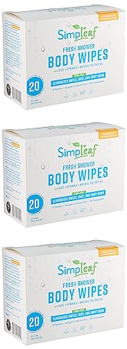 Simpleaf Body Wipes Rinse Free - XL 12" x 12" Shower Wipes - Eco-Friendly, Paraben & Alcohol Free - Hypoallergenic, Safe For Skin Bathing Wipes - Bath Wipes For Adults No Rinse (3 x 20 Count) Pack