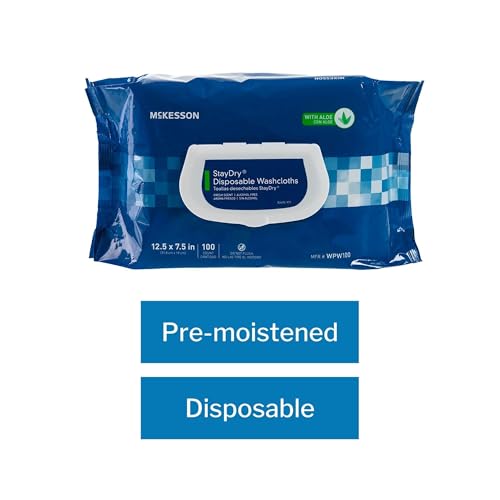 McKesson StayDry Disposable Wipe 6 Pack, 600 Washcloths - Large Adult Body and Incontinence Washcloths with Aloe and Vitamin E, Alcohol-Free, 100 Wipes Per Pack