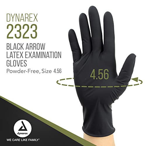 Dynarex Black Arrow Disposable Latex Exam Gloves, Powder-Free, For Healthcare, Law Enforcement, Tattoo, Salon or Spa, Black (100, Large)