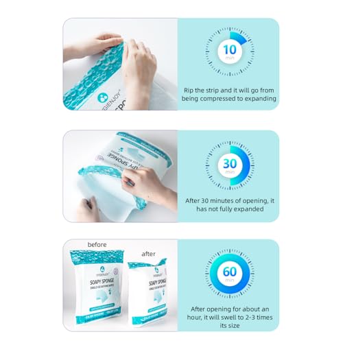 HYGIENJOY-Rinse Free Bath Sponges,-Gets Thicker Later,No Residue Shower Wipes for Adults,For the Elderly,For the Injured,For the Bedridden,Also For Campers,Sponges Bath Wipes(1 Pack)