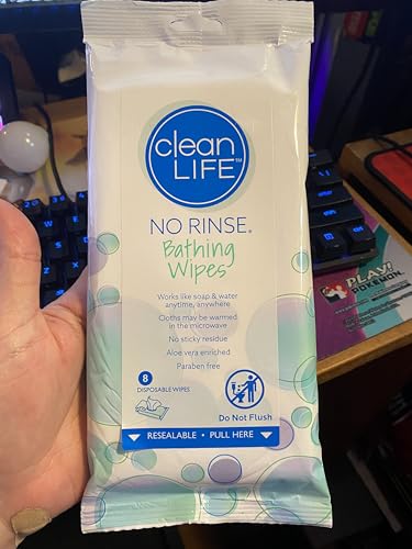 No-Rinse Bathing Wipes by Cleanlife Products (12 Pack), Premoistened and Aloe Vera Enriched for Maximum Cleansing and Deodorizing - Microwaveable, Hypoallergenic, Rinse-Free and Latex-Free (8 Wipes)