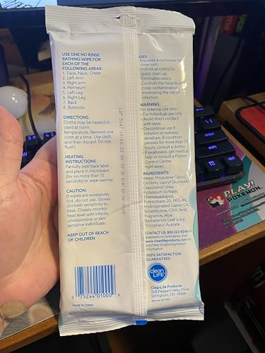 No-Rinse Bathing Wipes by Cleanlife Products (15 Pack), Premoistened and Aloe Vera Enriched for Maximum Cleansing and Deodorizing - Microwaveable, Hypoallergenic, Rinse-Free and Latex-Free (8 Wipes)