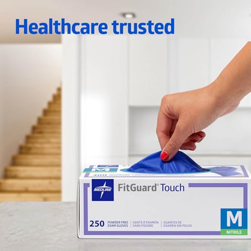 Medline FitGuard Powder-Free Nitrile Dark Blue Exam Gloves, Size Large, Box of 250