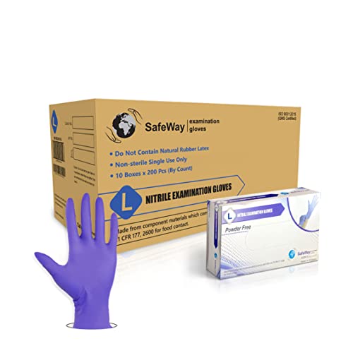 Safeway Nitrile Exam Gloves, 2000 Ct -Powder-Free, Latex-Free with Textured Fingertips, Medical-Grade, Food, Cleaning, and Pet Care, Large