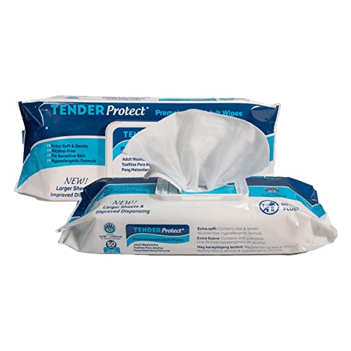 TENDERProtect® Adult Wipes with Aloe, Extra-Large Washcloth (9x12) for Incontinence and Personal Cleansing (50/Pk)