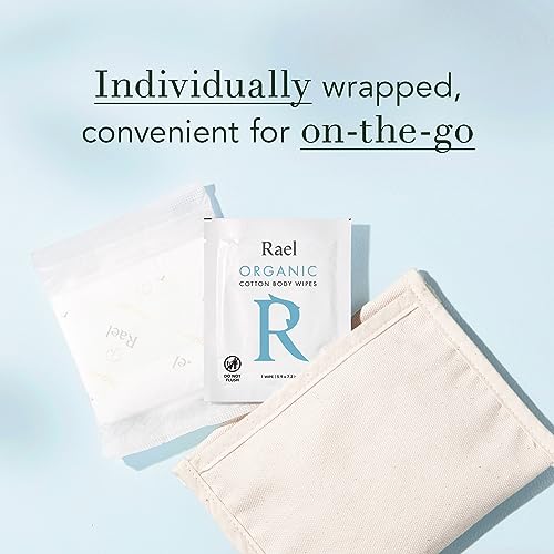 Rael Body Wipes, Organic Cotton Wipes for Women - Unscented Body Wipes, Individually Wrapped, All Skin Types, Vegan, Cruelty Free (10 Count, Pack of 2)