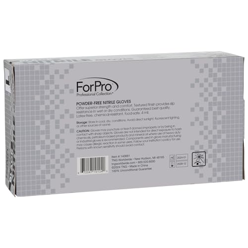 ForPro Professional Collection Disposable Nitrile Gloves, Chemical Resistant, Powder-Free, Latex-Free, Non-Sterile, Food Safe, 4 Mil, Black, Large, 100-Count