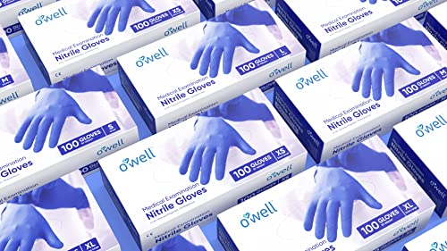 OWELL Medical Examination Nitrile Gloves, Powder & Latex-Free Disposable Gloves, 4Mil Thick Blue Medical Glove, Professional & Resistant Med Gloves, X-Small Size Exam Gloves, 100 Count