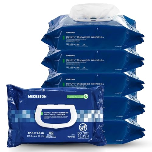 McKesson StayDry Disposable Wipe 6 Pack, 600 Washcloths - Large Adult Body and Incontinence Washcloths with Aloe and Vitamin E, Alcohol-Free, 100 Wipes Per Pack