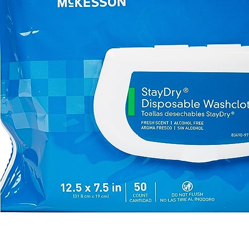 McKesson StayDry Disposable Wipe 12 Pack, 600 Washcloths - Large Adult Body and Incontinence Washcloths with Aloe and Vitamin E, Alcohol-Free, 50 Wipes Per Pack