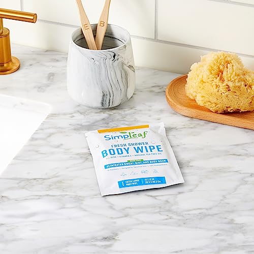 Simpleaf Body Wipes Rinse Free - XL 12" x 12" Shower Wipes - Eco-Friendly, Paraben & Alcohol Free - Hypoallergenic, Safe For Skin Bathing Wipes - Bath Wipes For Adults No Rinse (3 x 20 Count) Pack