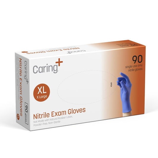 Caring Nitrile Exam Gloves (90ct), Powder Free and Not Made with Natural Rubber Latex, Gloves for Medical Use, Cleaning, Food Prep and More, X-Large