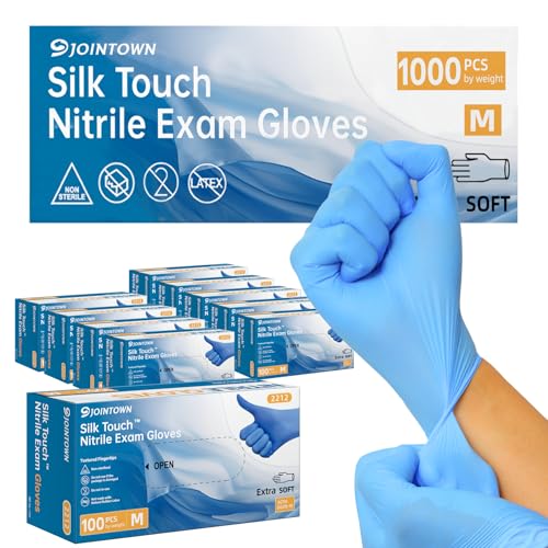 Nitrile Exam Gloves, 3.5-Mil Blue Gloves Disposable Latex-Free, Extra Soft Medical Gloves Medium Case Of 1000, Powder-Free for Medical, Cleaning, Cooking, Esthetician, Food-Safe Nitrile Gloves, M