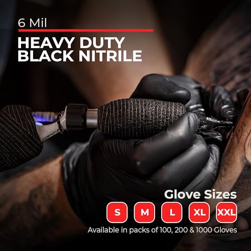 London Labs Heavy Duty Black Nitrile Exam Gloves 6Mil Disposable Industrial Powder & Latex Free (1000, X-Large)