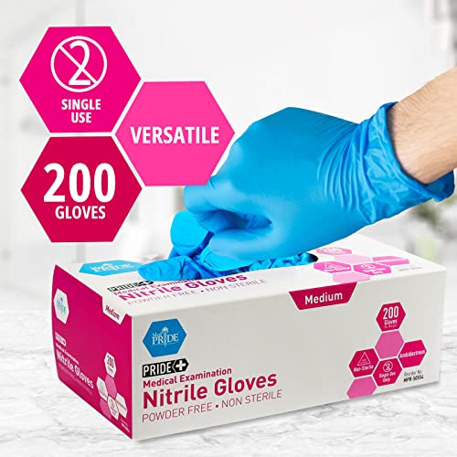 Medpride Medical Examination Nitrile Gloves| Medium Box of 200| Blue, Latex/Powder-Free, Non-Sterile Exam Gloves| Professional Grade for Hospitals, Law Enforcement, Tattoo Artists, First Response