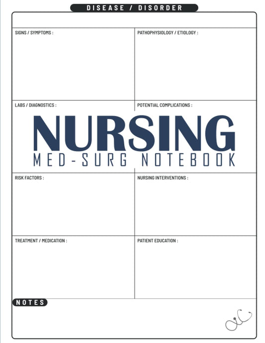 Nursing Med-Surg Notebook: Blank Template For Medical Surgical Nursing 8,5" x 11"