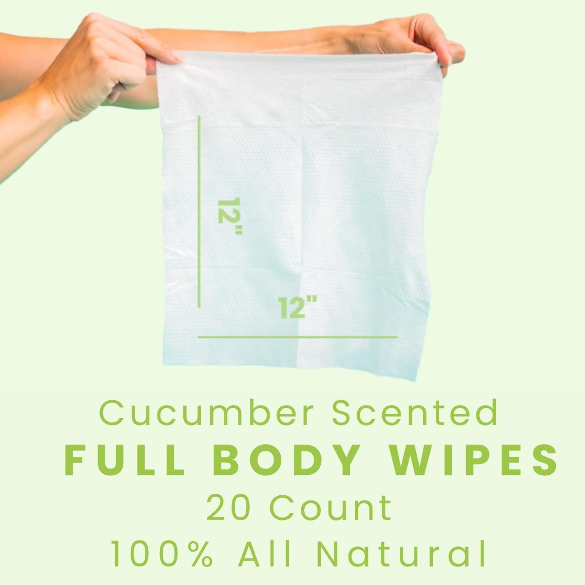 HyperGo Full Body Wipes - Cucumber Bathing Wipes for Adults 12"x12" X-Large Body Wipes for Adults Bathing No Rinse Travel Wipes, Wipes for Camping, Post Workout Adult Wipes, 40 Count