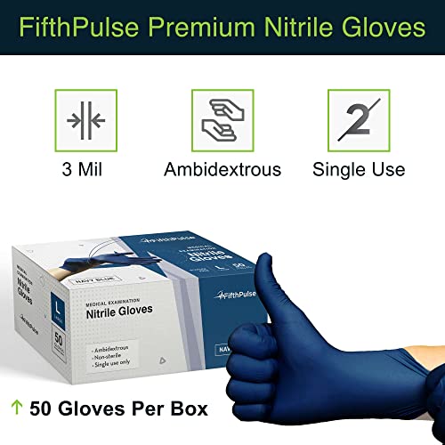 Gloves Disposable Latex Free Navy Nitrile Gloves Large, 50 Count - Powder Free Rubber Gloves - Medical Exam Surgical Gloves - Food Safe Cooking Gloves, 3 Mil Thick