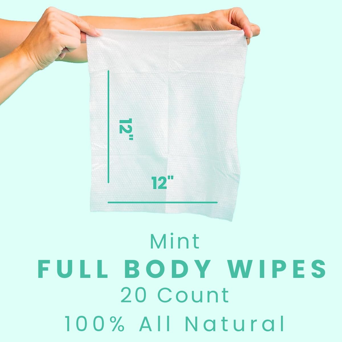 HyperGo Quick Mint Refreshing Body Wipes - Gym, Hiking, Travel, Camping, Post workout Wipes for Cleansing, Biodegradable, All-Natural Ingredients, 12" x 12" - 20 Count Bathing Wipes (1 Pack)