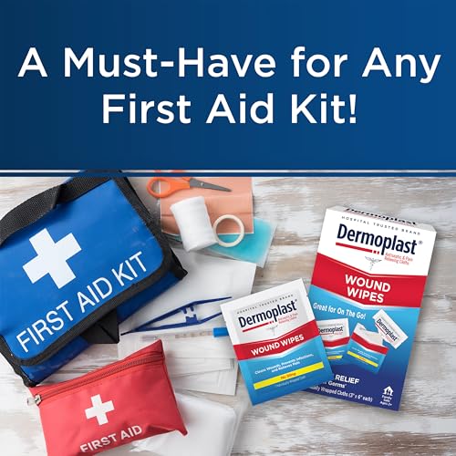 Dermoplast Wound Wipes Medicated First Aid Cloths, Analgesic & Antiseptic Wipes for Treating Minor Cuts, Scrapes and Burns on The Go, Sting Free Formula, 10 Individual Cloths (Packaging May Vary)