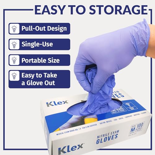 Klex Nitrile Exam Gloves - Medical Grade, Powder Free, Rubber Latex Free, Disposable Examination Grade Glove, Strong 3.5mil, Food Safe, Lavender M Medium, 10 Box of 100, 1000 Count