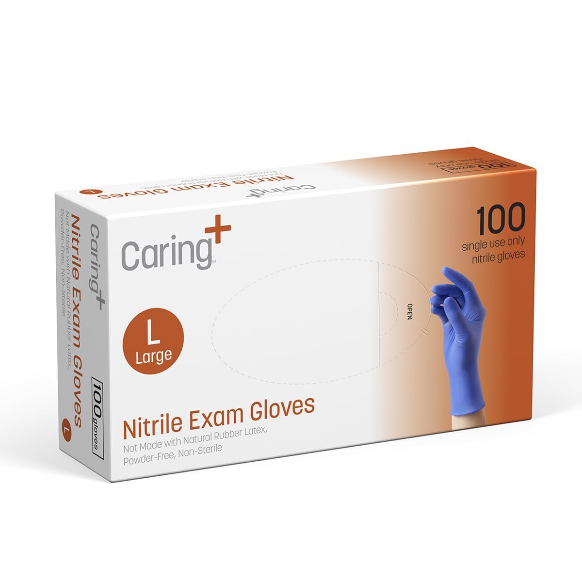 Caring Nitrile Exam Gloves (100ct), Powder Free and Not Made with Natural Rubber Latex, Gloves for Medical Use, Cleaning, Food Prep and More, Large