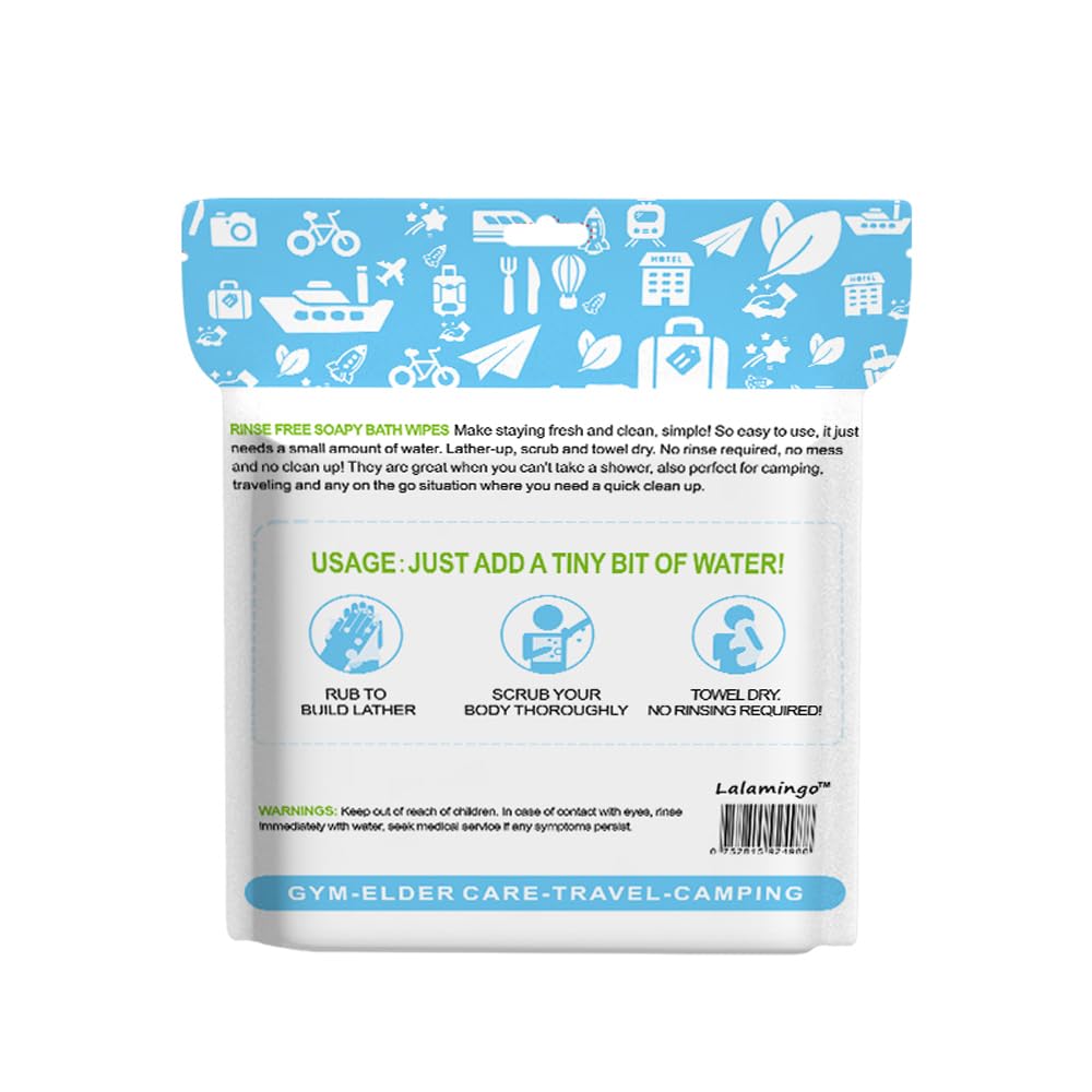 Disposable Rinse Free Bathing Wipes, Rinse Free Hand Wash Towel, All-in-1 Single Use Shower Wipes for Camping, Outdoor, Swimming, Gym & Sports 30x30cm (25/pack) (2 pack)