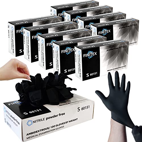 FINITEX - Black Nitrile Disposable Gloves, Exam Gloves, Powder-free, Latex-free, 3mil, 1000PCS (X-Large)