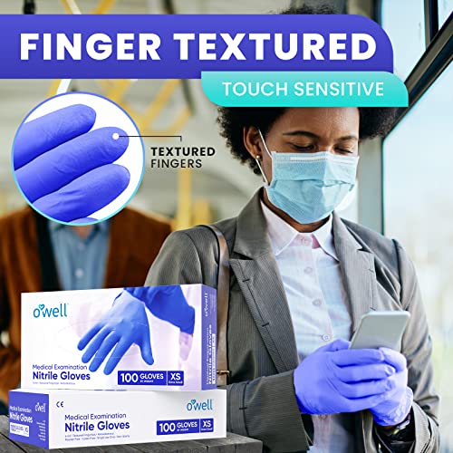 OWELL Medical Examination Nitrile Gloves, Powder & Latex-Free Disposable Gloves, 4Mil Thick Blue Medical Glove, Professional & Resistant Med Gloves, X-Small Size Exam Gloves, 100 Count