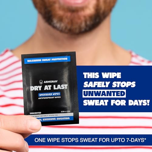 Armoray Dry At Last Underarm Sweat Wipes - Deodorant Wipes for Women & Men - Unscented Antiperspirant Wipes - Alcohol-Free Armpit Wipes - Pack of 15 Deodorant Wipes Individually Wrapped