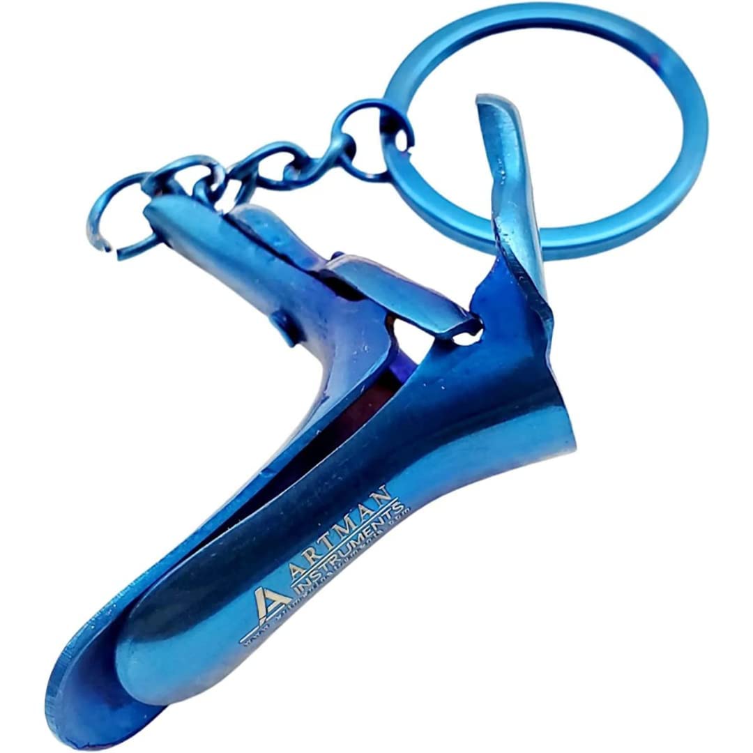 Gyne Speculum Keychain Stainless Steel Gift for Doctor & Midwife OBGYN by Artman Instruments (Blue)