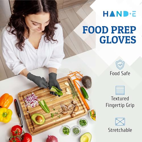 Hand-E Touch Grey Disposable Nitrile Gloves Medium 50 Count, Powder and Latex Free Medical Gloves, Exam Surgical Gloves, Food Safe Cooking Gloves - Textured Fingertips