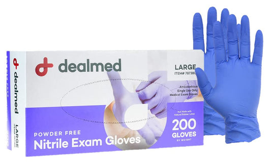 Dealmed Medical Exam Nitrile Gloves– 200 Count, Disposable Non-Irritating Latex Free Multi-Purpose Use for a First Aid Kit and Facilities, Large