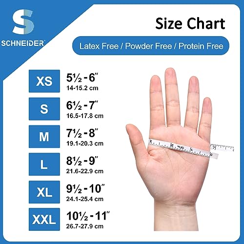 Schneider Nitrile Exam Gloves, 5 mil, Medium, Box of 100, Heavy Duty Disposable Gloves, Textured, Latex Free, Food Safe, Industrial Gloves for Medical, Cleaning, Cooking, Blue