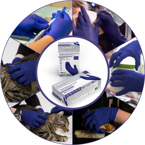 AMMEX Indigo Nitrile Disposable Exam Gloves, 3 Mil, Latex & Powder Free, Food-Safe, Textured, Non-Sterile, Medium, Box of 100