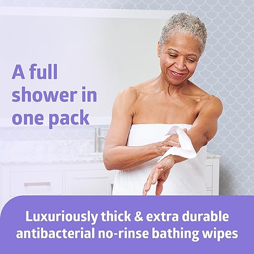 Medline ReadyBath LUXE Antibacterial Extra Thick Adult Bath Wipes (8 Wipes), Unscented, No Rinse Formula with Aloe, Shower Wipes for Sensitive Skin, Hypoallergenic & Alcohol-Free, 8 x 8 Inch