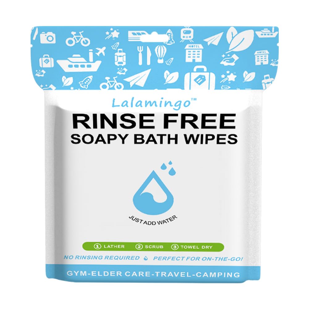 Disposable Rinse Free Bathing Wipes, Rinse Free Hand Wash Towel, All-in-1 Single Use Shower Wipes for Camping, Outdoor, Swimming, Gym & Sports 30x30cm (25/pack) (2 pack)