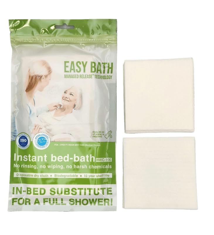 Easy Bath 100% Biodegradable No Rinse Bathing Wipes, Hypoallergenic Bed Bath Wipes with Managed Release Technology, Full Shower with Just 20ml of Water (1 Pack, 8 Wipes)