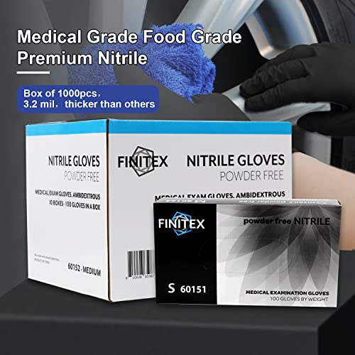 FINITEX - Black Nitrile Disposable Gloves, Exam Gloves, Powder-free, Latex-free, 3mil, 1000PCS (X-Large)