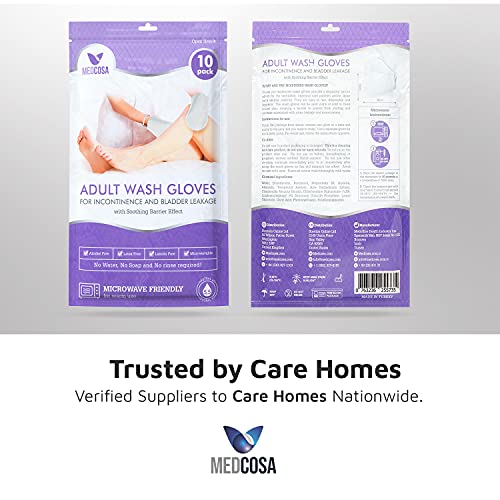 Medcosa Adult Washcloths - Unique Disposable Body Wipes Shaped Like a Glove - Unscented, Premoistened Wet Wipes - Pack of 10 Wash Cloths