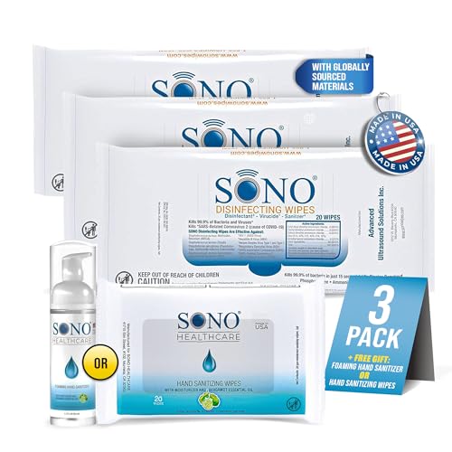 SONO Disinfecting Wipes - 60 Count (Pack of 3) + Sanitizer, Travel Size, Alcohol-Free, No Bleach, Medical-Grade, Multi-Surface Cleaning for School, Office, and On-The-Go