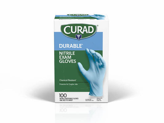 Curad Nitrile Exam Gloves, Durable, Powder Free, Chemical Resistant, One Size Fits Most, 100 Count