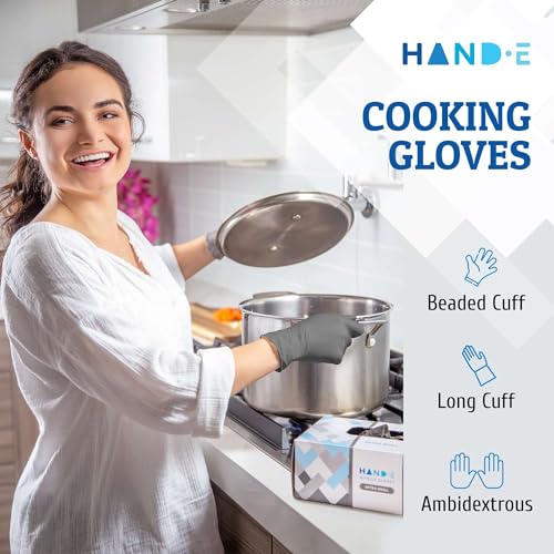 Hand-E Touch Grey Disposable Nitrile Gloves Medium 50 Count, Powder and Latex Free Medical Gloves, Exam Surgical Gloves, Food Safe Cooking Gloves - Textured Fingertips