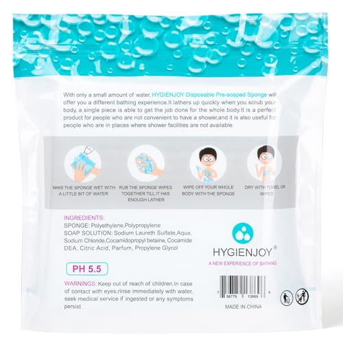 HYGIENJOY-Rinse Free Bath Sponges,-Gets Thicker Later,No Residue Shower Wipes for Adults,For the Elderly,For the Injured,For the Bedridden,Also For Campers,Sponges Bath Wipes(1 Pack)