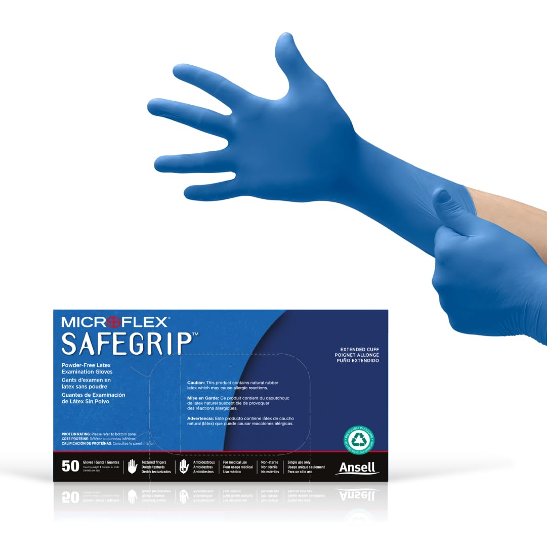 SAFEGRIP PF LATEX GLOVES LARGE 50PK