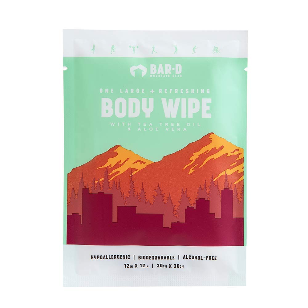 Bar-D Cleansing Face & Body Wipes for Women and Men - Individually Wrapped Biodegradable Shower Wipes with Tea Tree Oil & Aloe Vera (20 Count/Box)