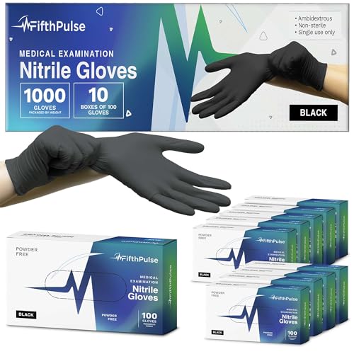 Medical Exam Black Nitrile Gloves Large 1000 Count - 3 Mil Powder and Latex Free Disposable Gloves - Case of 10 Boxes of 100 Medical Gloves